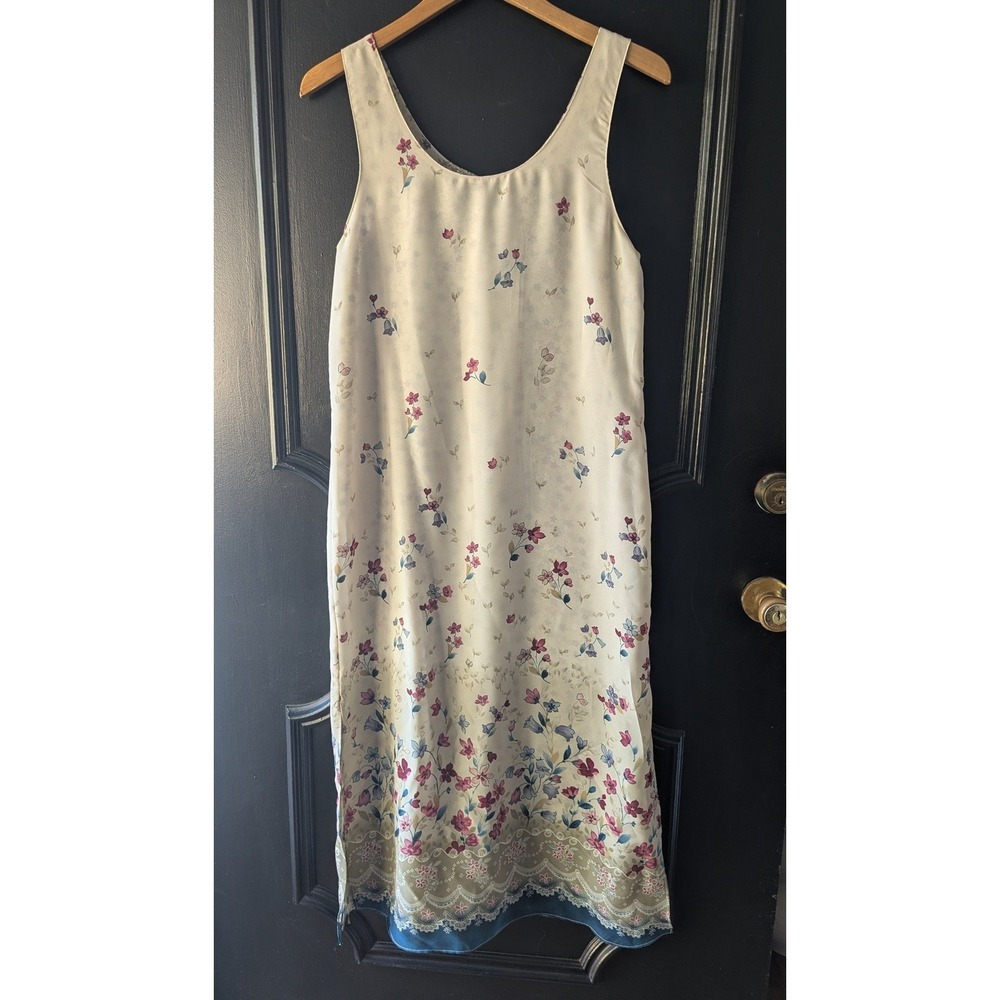 VTG 90's Floral Print Sleeveless Maxi‎ Shift Dress Reversible Two Looks In One